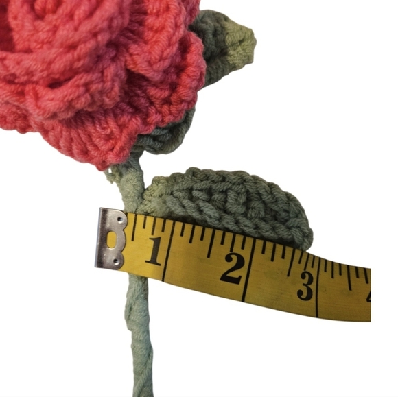 Hand Crafted Soft Red Crochet Rose Faux Floral Shelf Decor Hand Knit Crochet Art - Picture 16 of 17